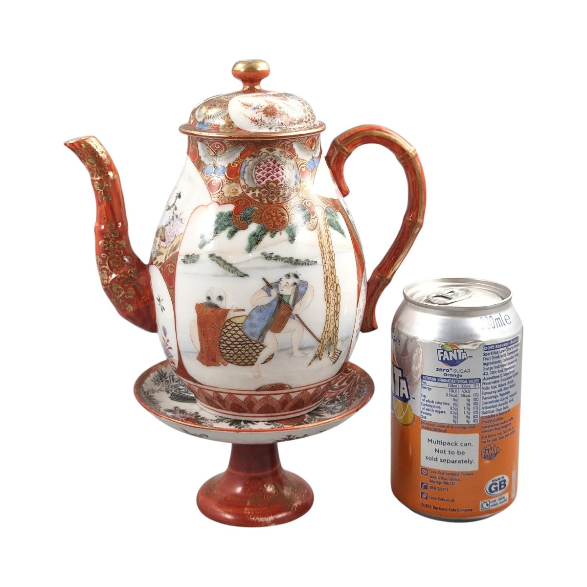 Japanese Kutani Aka-e And Kinran-de Teapot With Vase Stand, Meiji Period, C.1890-photo-8