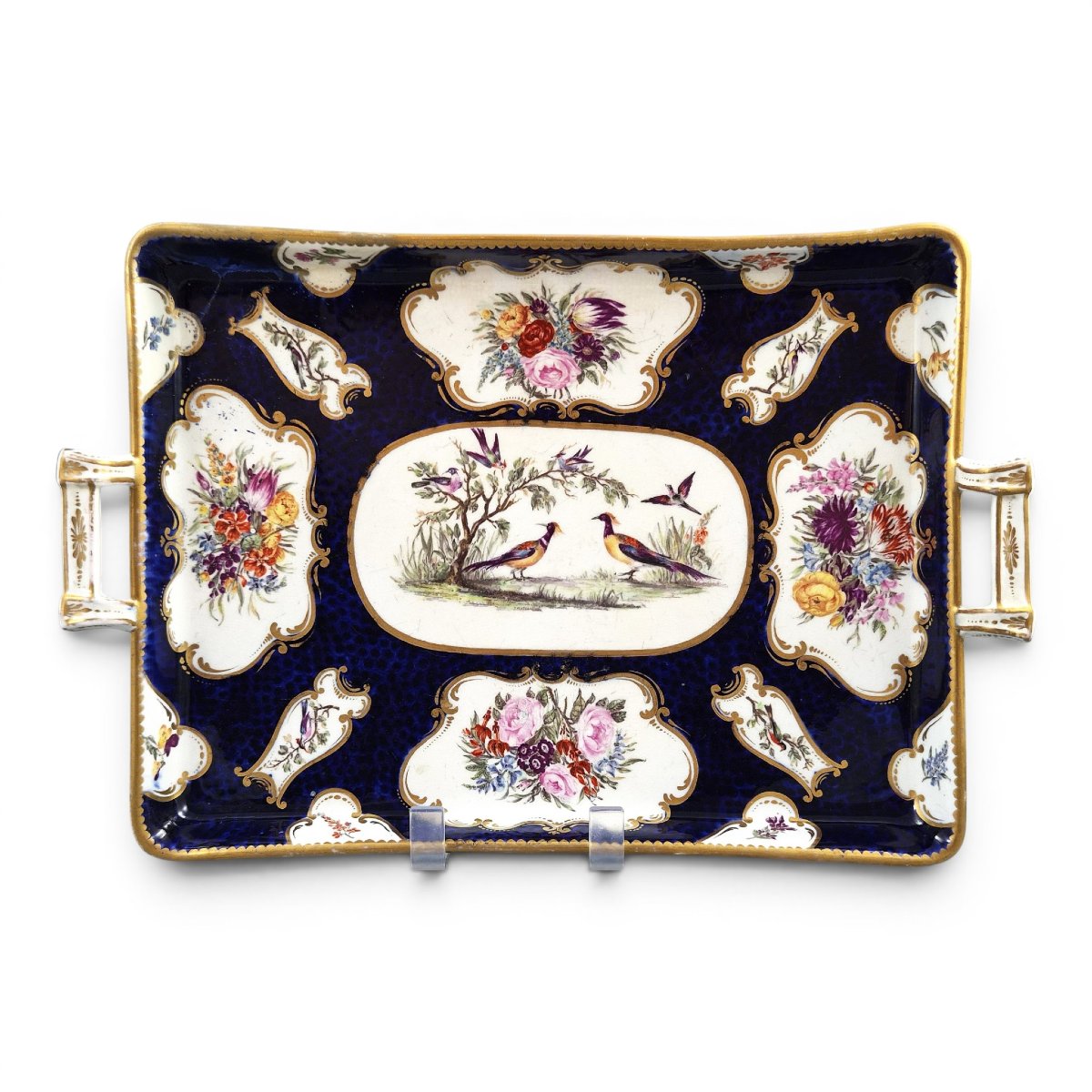 Plateau anglais aux oiseaux exotiques, tradition Worcester et James Giles, vers 1850