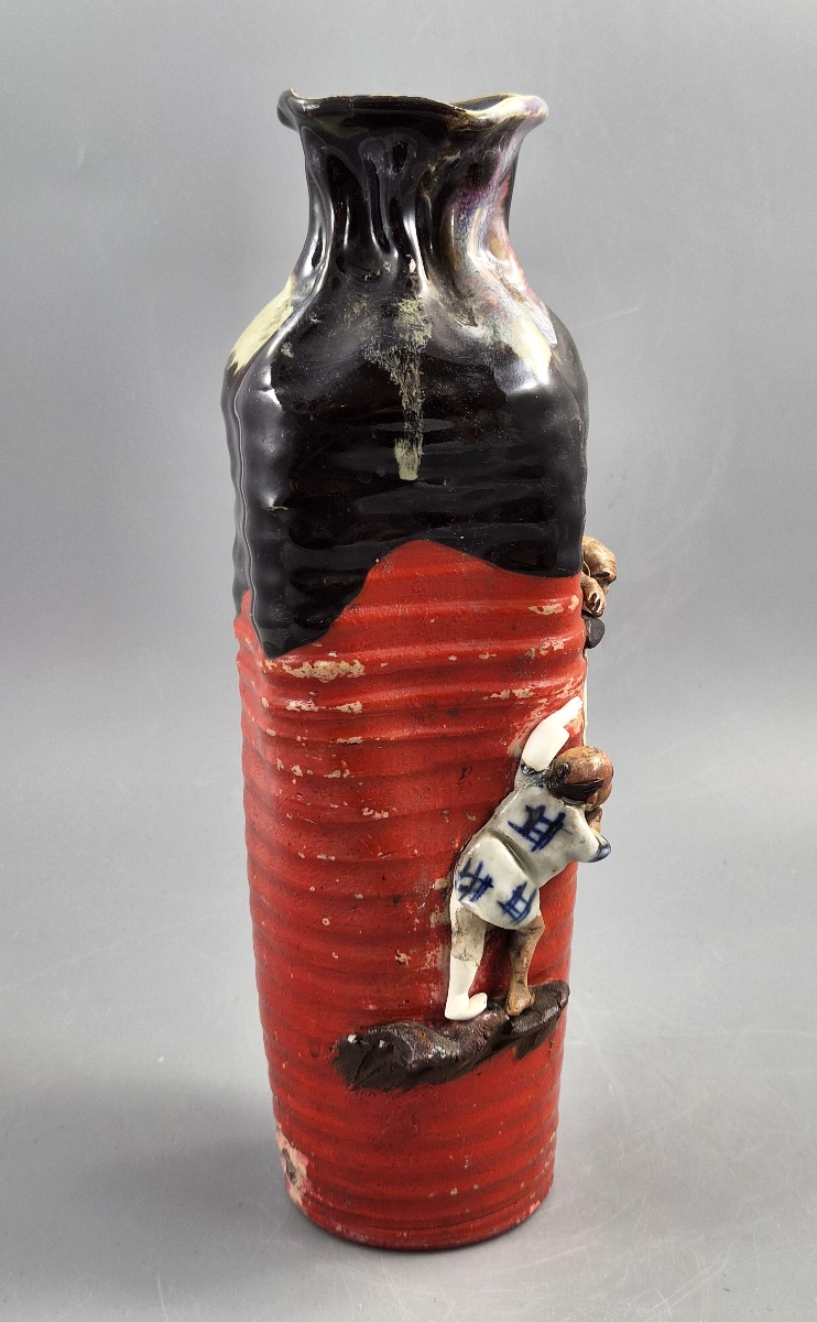 Tall Japanese Sumida Gawa Vase By Inoue Ryōsai, Sages On A Cliff, Meiji–taishō C.1900-photo-3