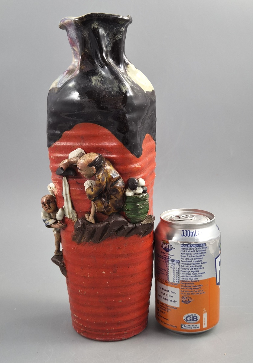 Tall Japanese Sumida Gawa Vase By Inoue Ryōsai, Sages On A Cliff, Meiji–taishō C.1900-photo-8