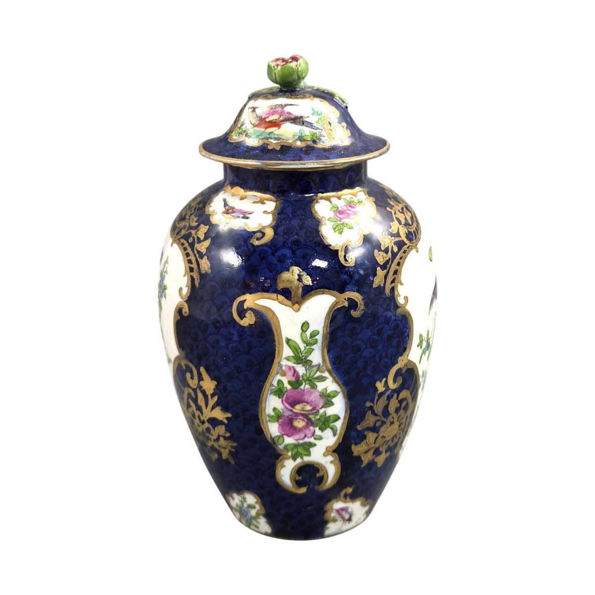 Vase Couvert Booths Silicon China Décor Scale Blue et Oiseaux Exotiques, vers 1900-photo-4