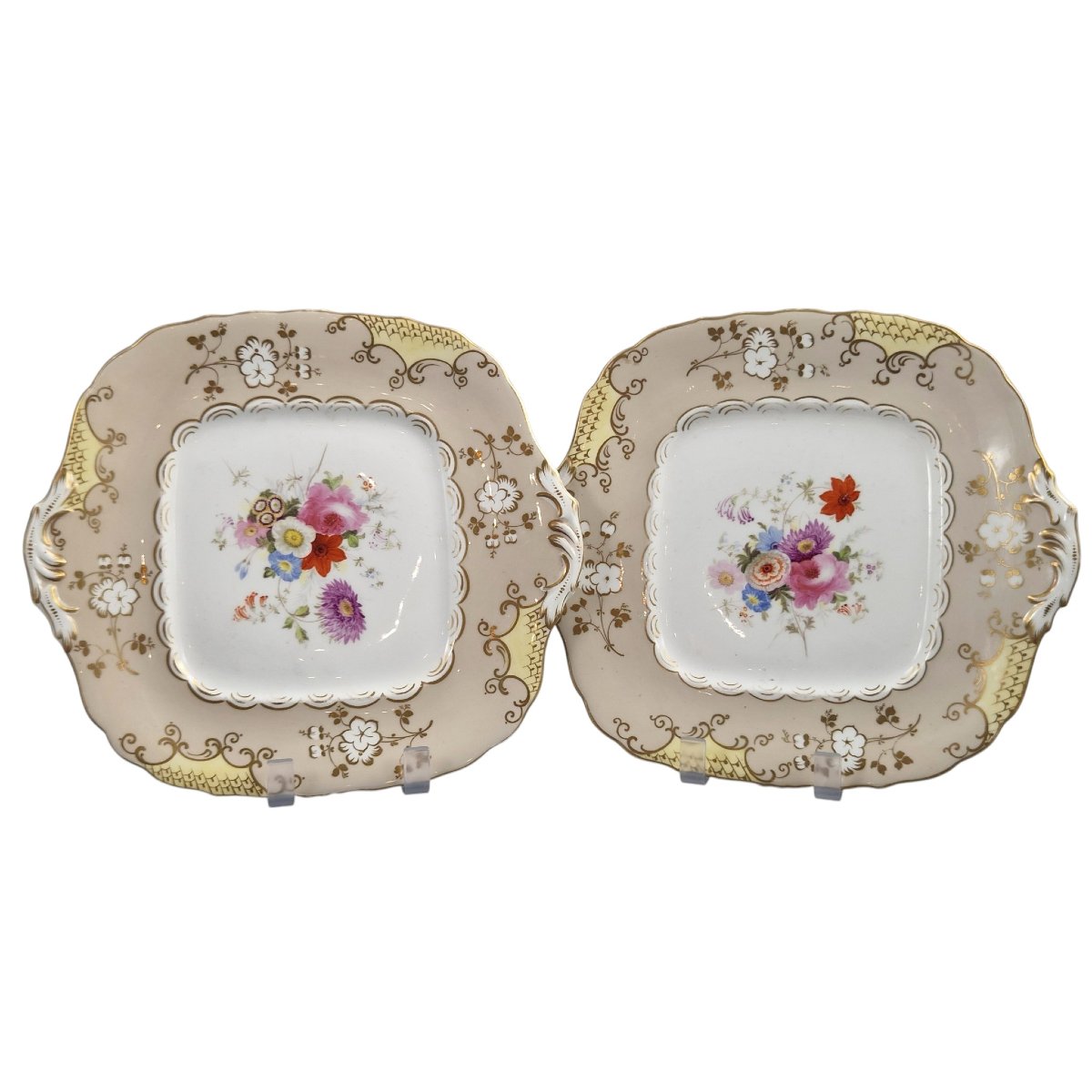 Coalport Rococo Revival Floral Dessert Dishes Attributed To Jabez Aston-photo-2