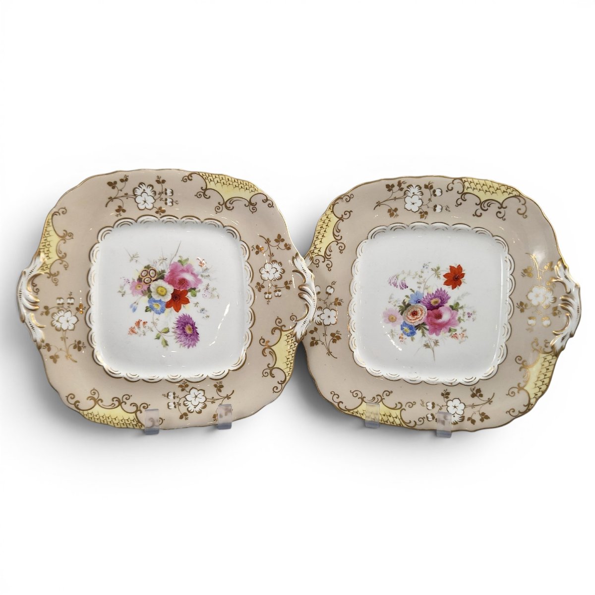 Coalport Rococo Revival Floral Dessert Dishes Attributed To Jabez Aston