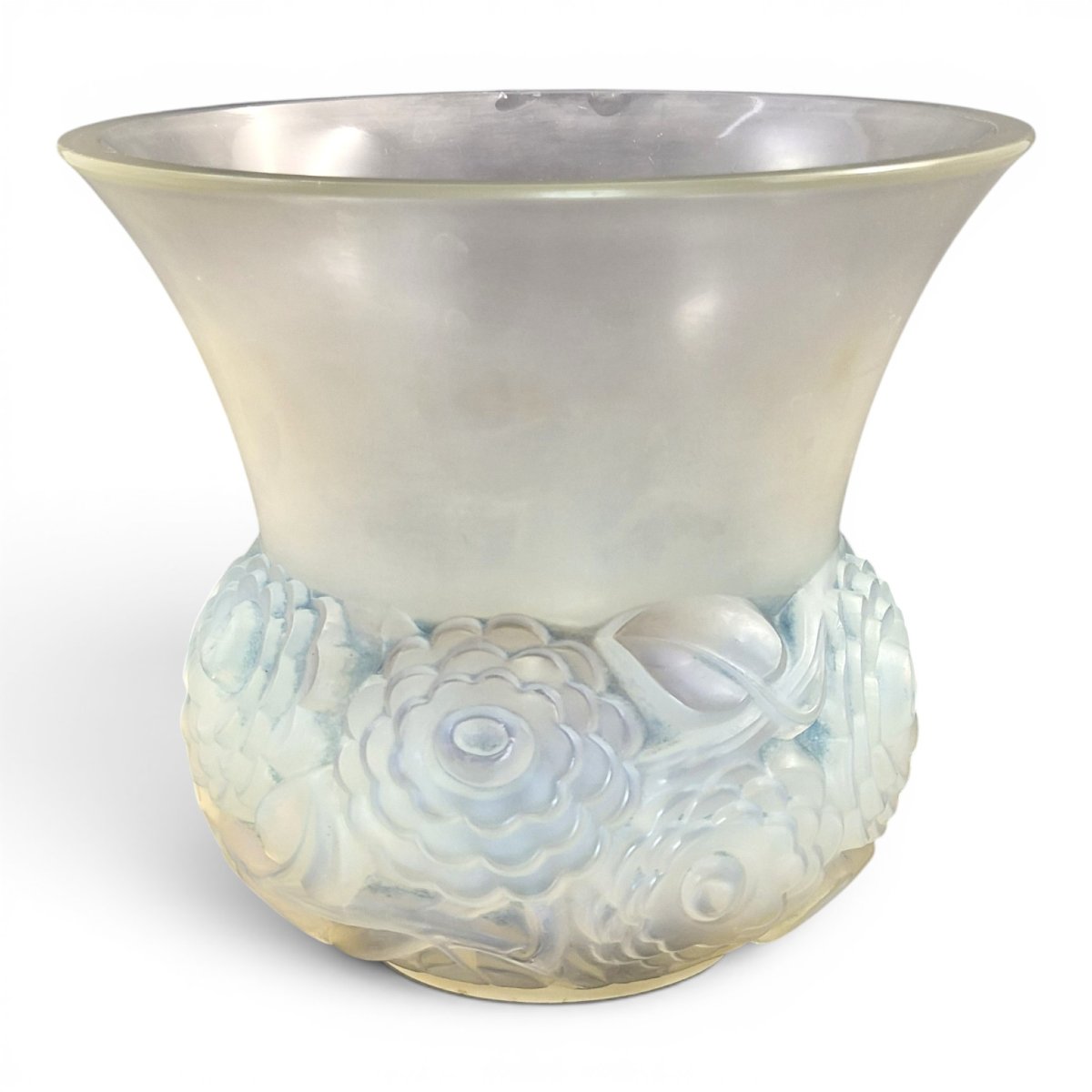French Lalique "renoncules" Opalescent Glass Vase, Mid-20th Century-photo-2