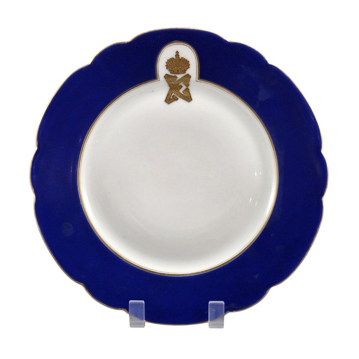 Assiette du service bleu de mariage des Romanov, manufacture de Dulevo, vers 1889-photo-2