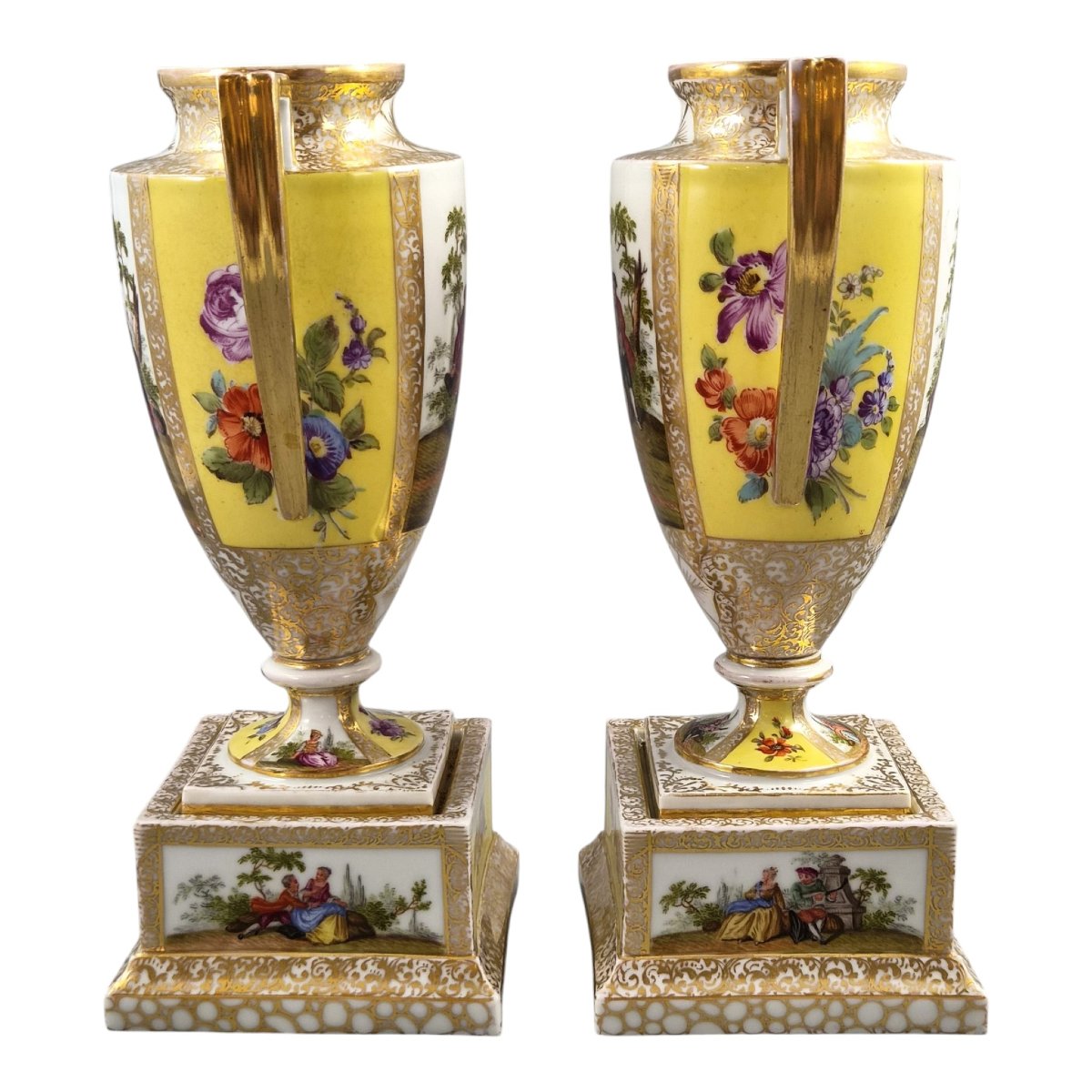 Helena Wolfsohn Royal Yellow Dresden Urns On Pedestals, C.1879-1883-photo-2