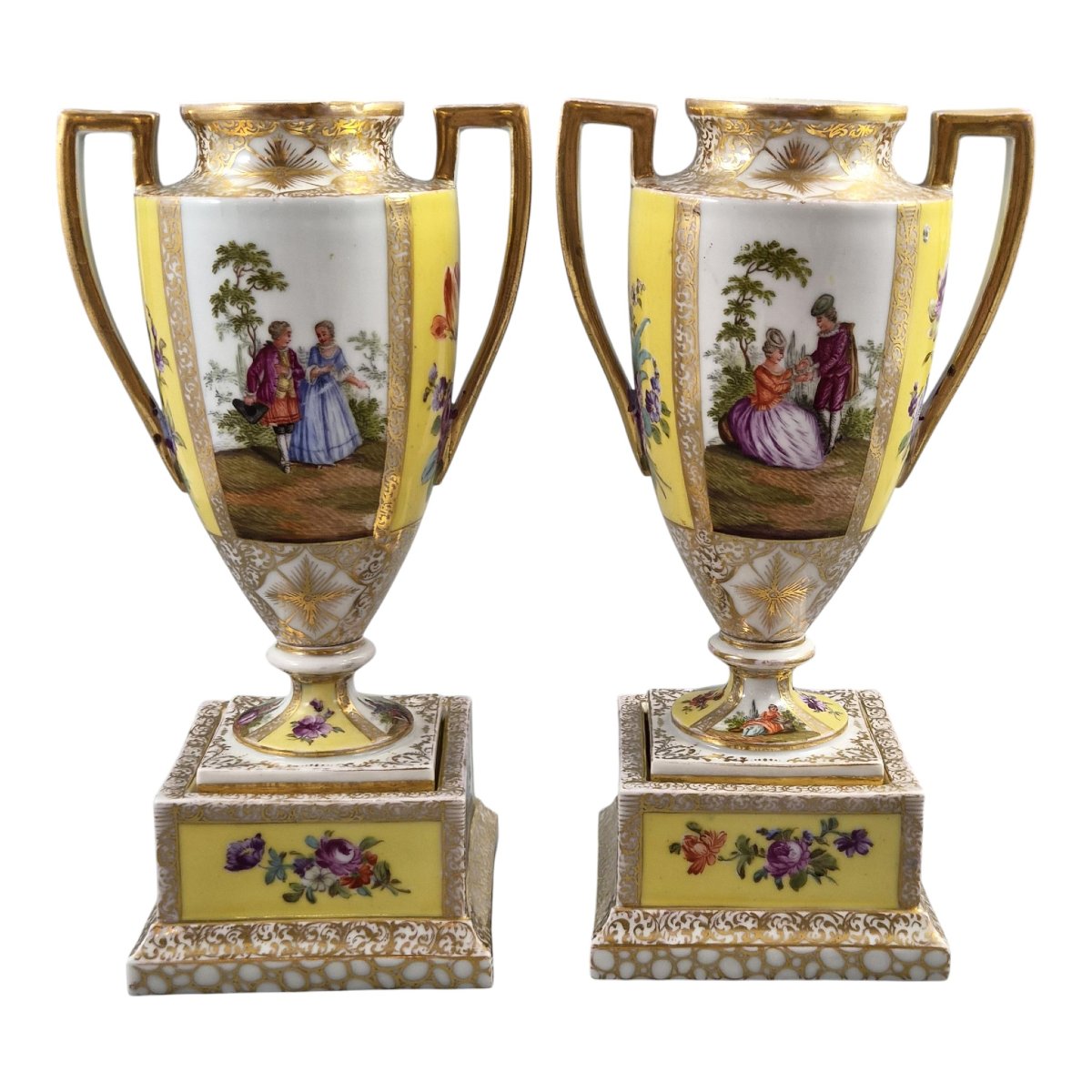 Helena Wolfsohn Royal Yellow Dresden Urns On Pedestals, C.1879-1883-photo-3