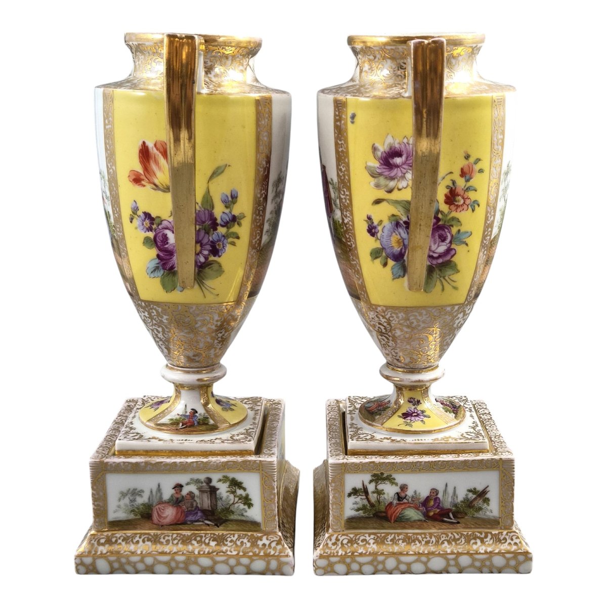 Helena Wolfsohn Royal Yellow Dresden Urns On Pedestals, C.1879-1883-photo-4
