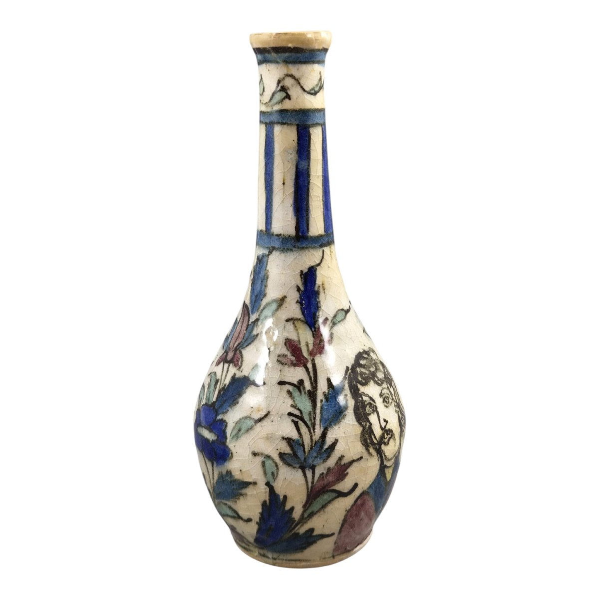 Qajar Stonepaste Bottle Vase With Portrait Decoration, C. 1850–1880-photo-1