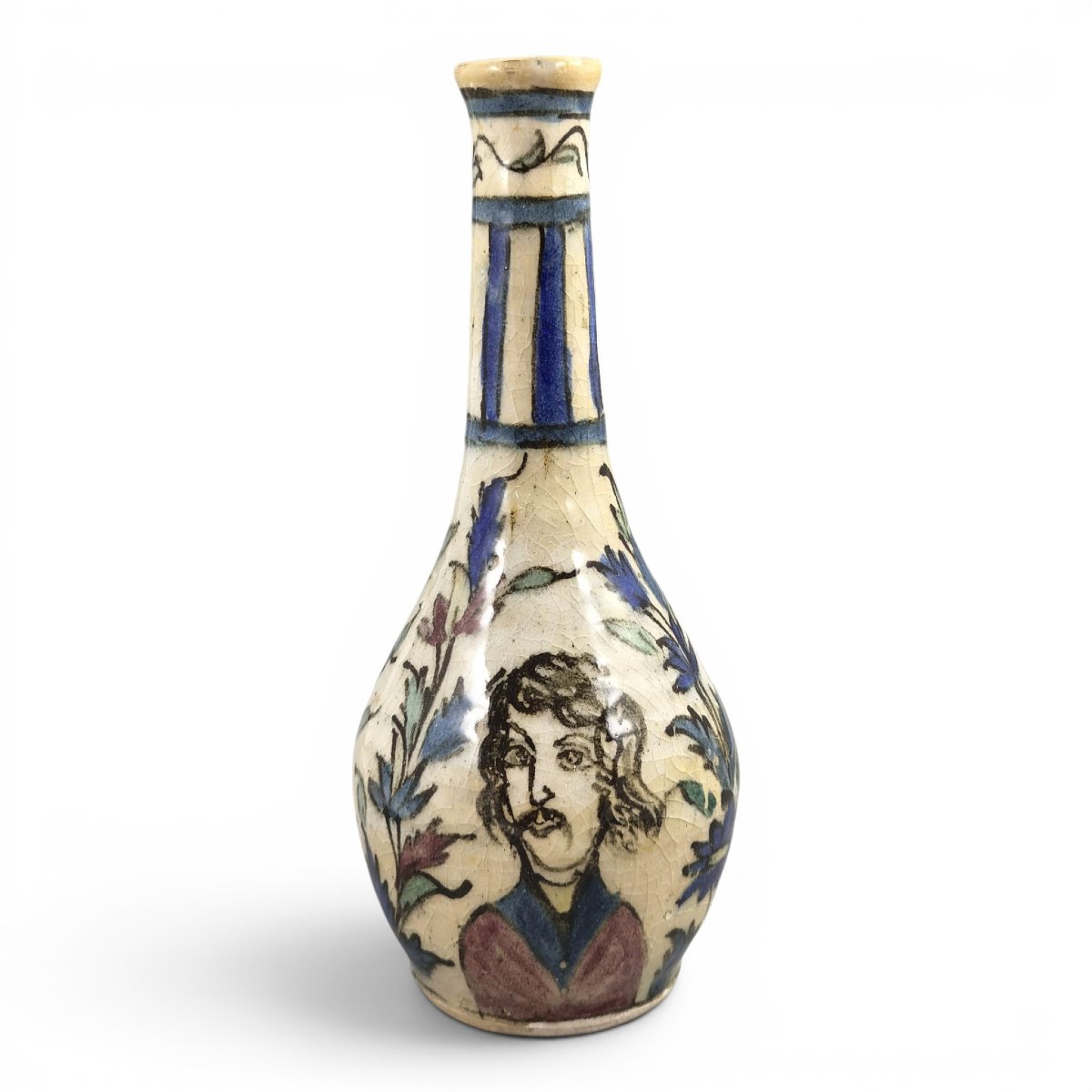 Qajar Stonepaste Bottle Vase With Portrait Decoration, C. 1850–1880