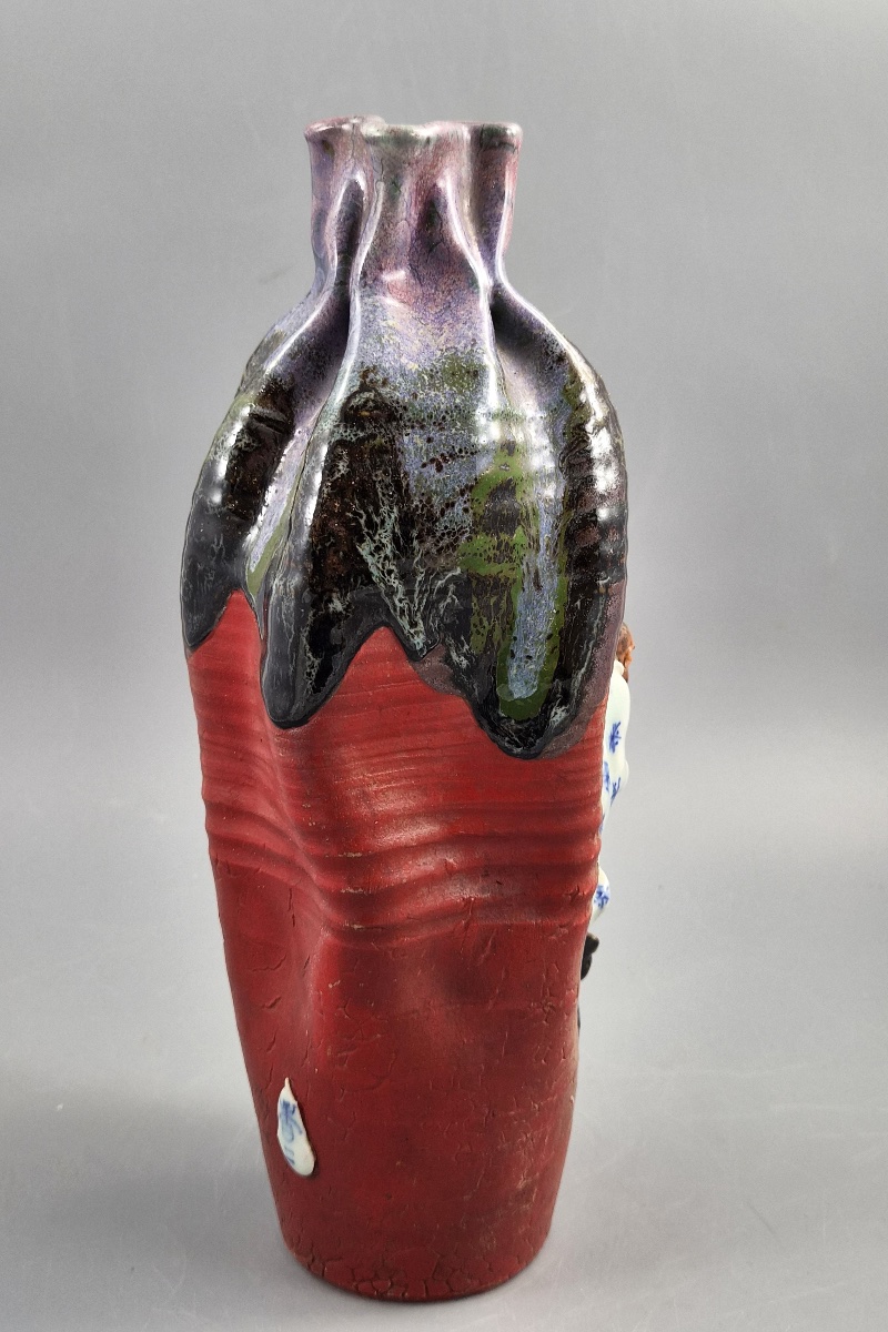 Vase japonais Sumida Gawa signé Ban-ni, sage et karako, flambé lavande, Meiji v. 1900-photo-2