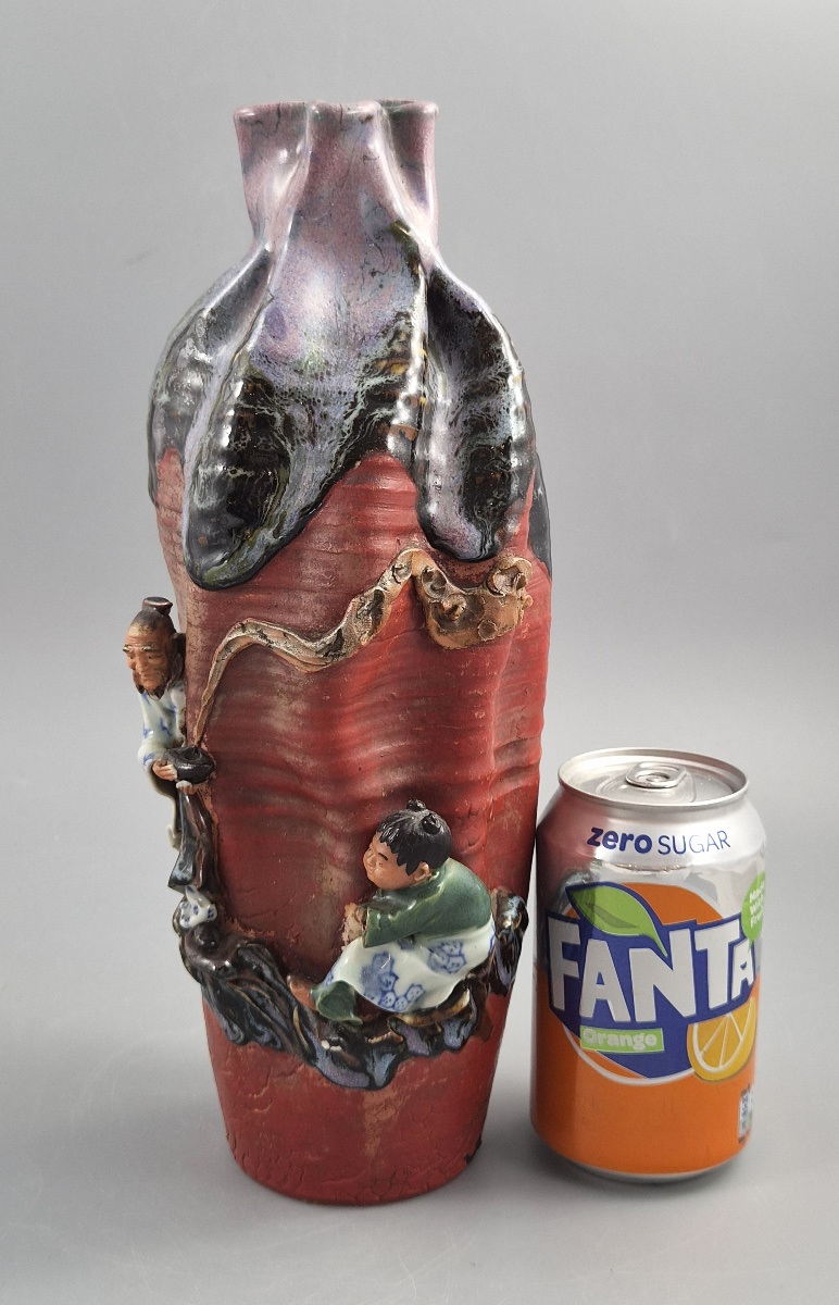 Vase japonais Sumida Gawa signé Ban-ni, sage et karako, flambé lavande, Meiji v. 1900-photo-8