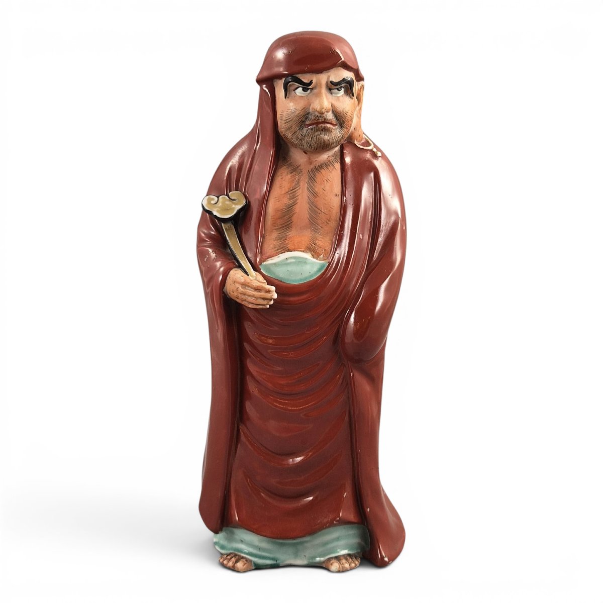 Grande Figure Okimono de Daruma en Porcelaine Kutani