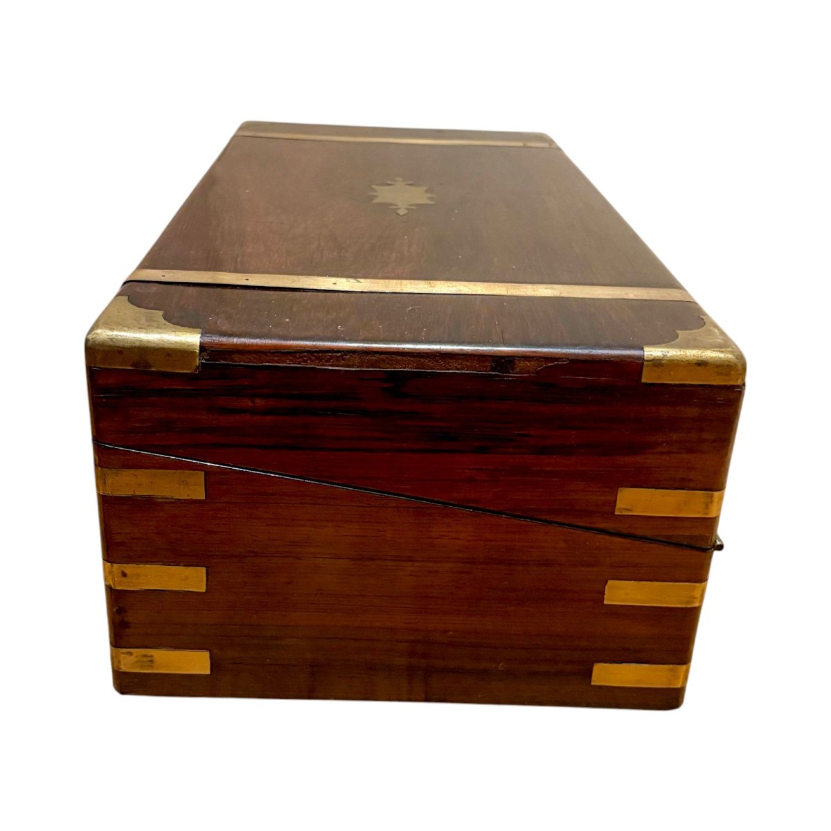 Large Victorian Mahogany Brass Bound Campaign Writing Slope With Working Key-photo-3