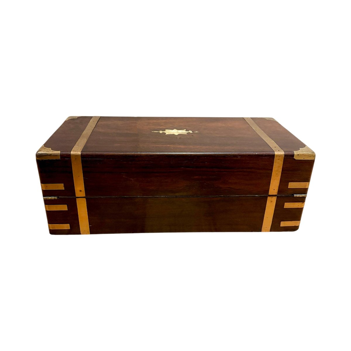 Large Victorian Mahogany Brass Bound Campaign Writing Slope With Working Key-photo-4