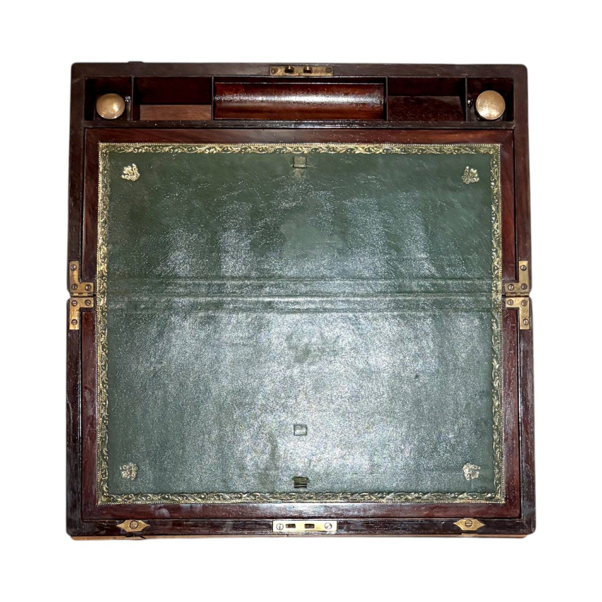 Large Victorian Mahogany Brass Bound Campaign Writing Slope With Working Key-photo-2