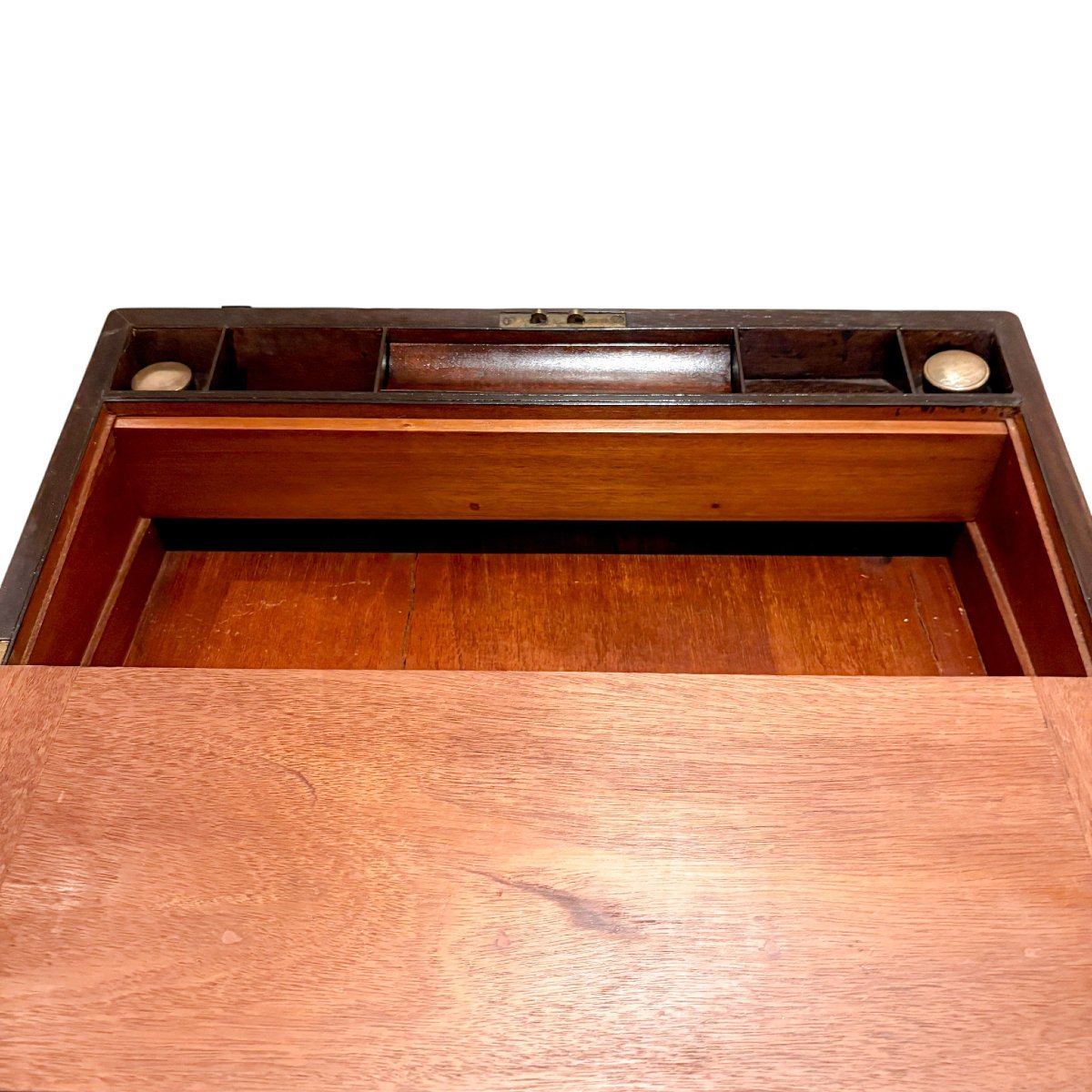 Large Victorian Mahogany Brass Bound Campaign Writing Slope With Working Key-photo-3