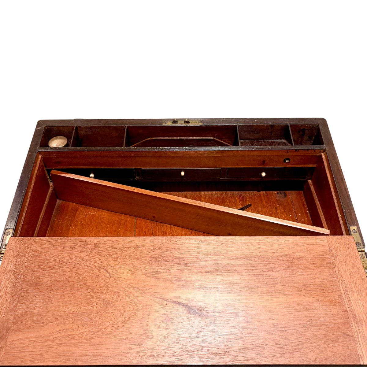 Large Victorian Mahogany Brass Bound Campaign Writing Slope With Working Key-photo-4