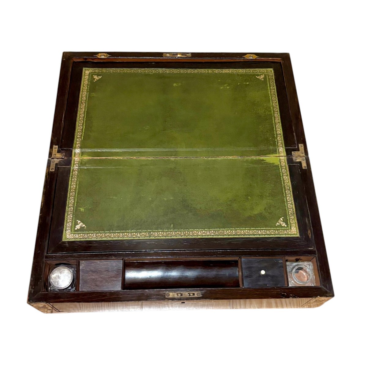 Victorian Mahogany Brass Inlaid Writing Slope With Secret Drawers-photo-3