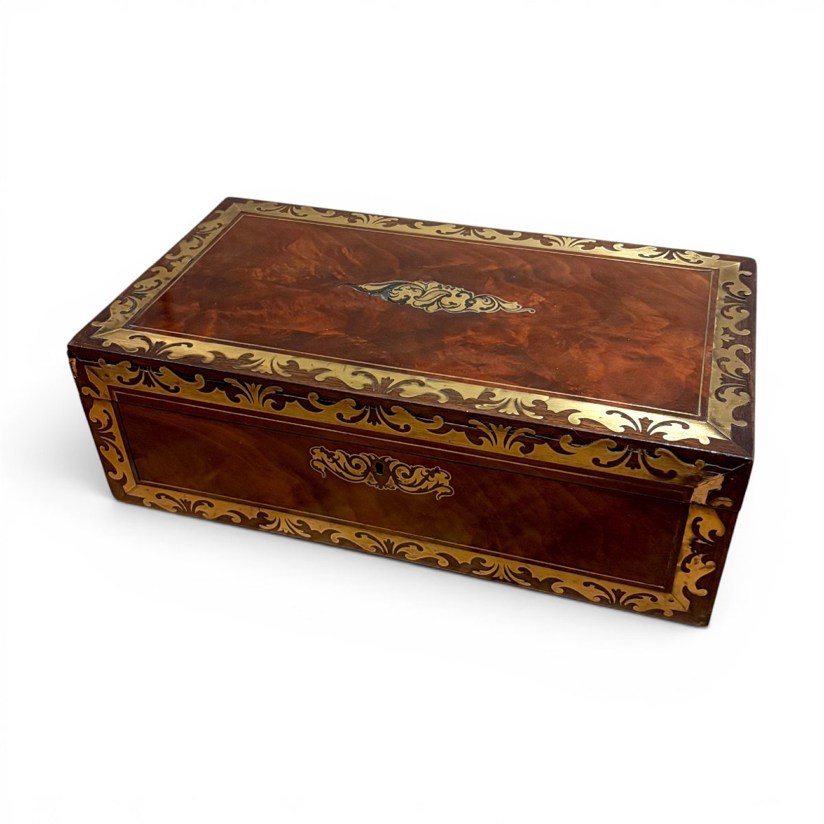 Victorian Mahogany Brass Inlaid Writing Slope With Secret Drawers