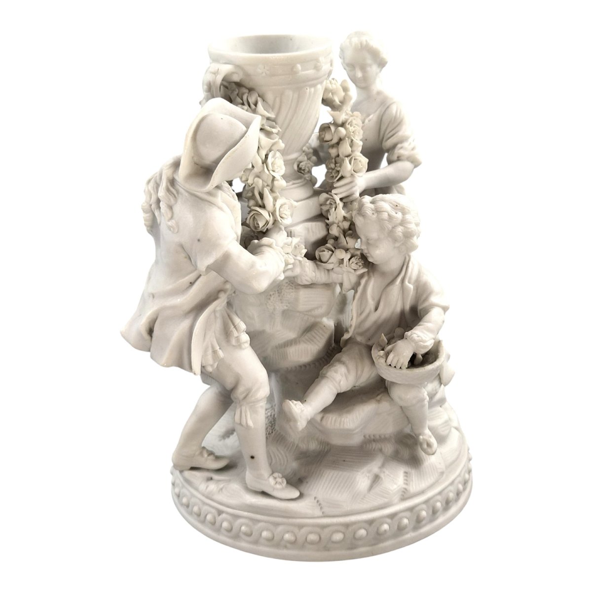 French Biscuit Porcelain Centrepiece Group With Floral Garlands, Vieux Paris-photo-3