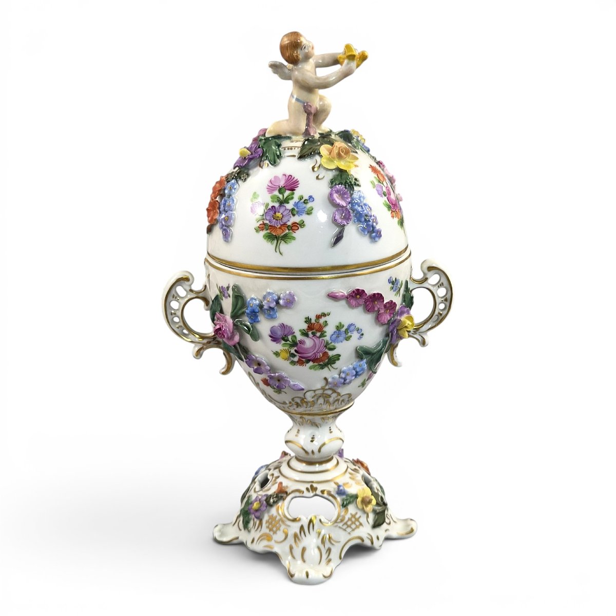 Urne Pot-pourri Couverte En Porcelaine De Carl Thieme, Potschappel Dresde, Vers 1901