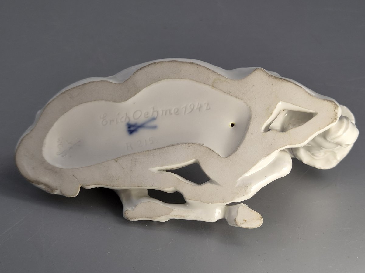 Figurine d’âne en porcelaine blanche « Blanc de Chine » de Meissen, par Erich Oehme-photo-3