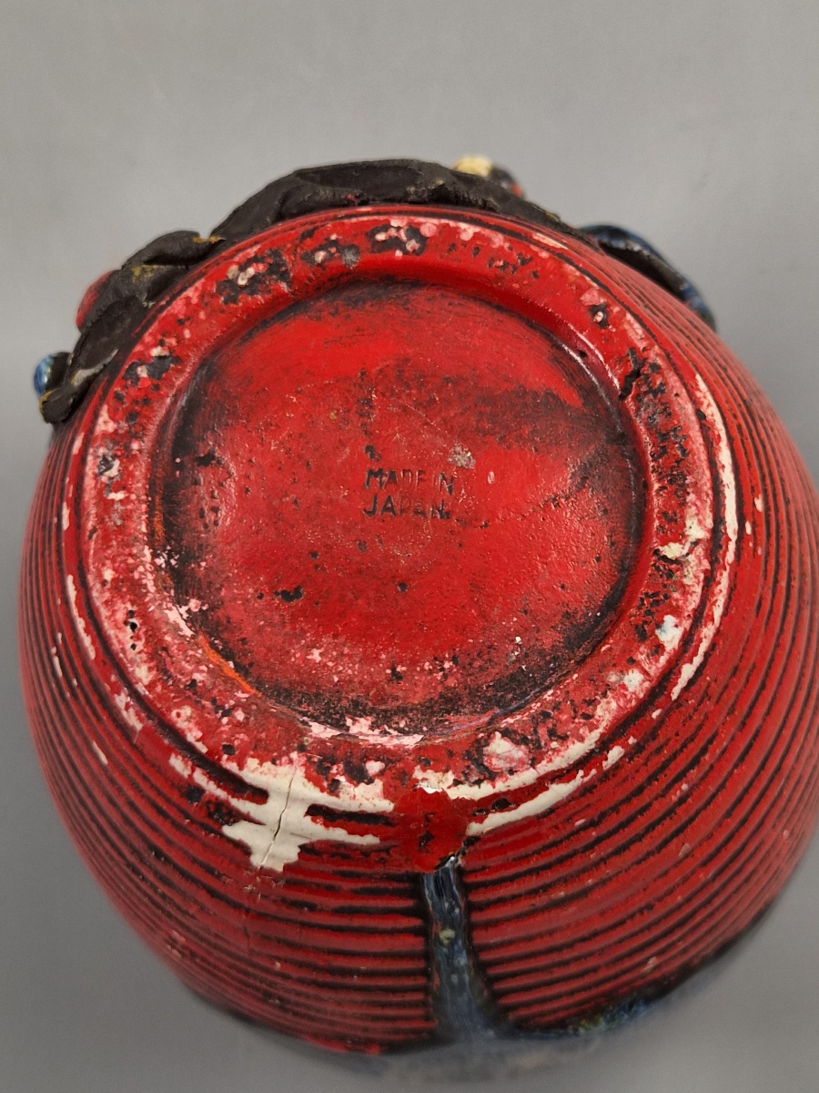 Japanese Sumida Gawa Jar Vase, Climbing Figure, Blue Flambé Glaze, Taishō–shōwa C.1920–30s-photo-6