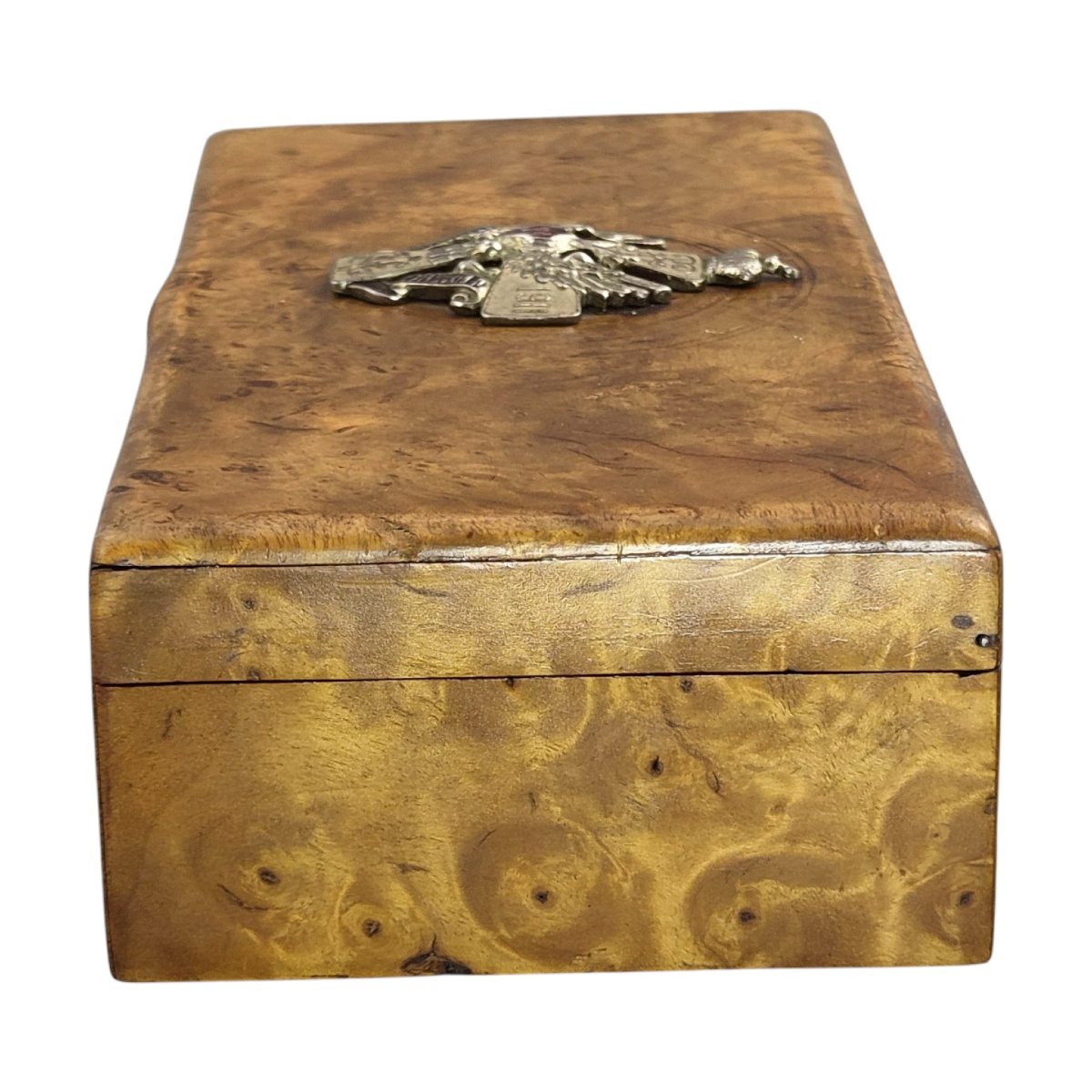1914 Russian Karelian Birch Officer’s Box With Silver Enamel Regimental Badge-photo-2