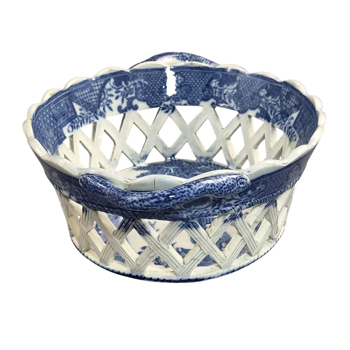 Regency Spode Reticulated Chestnut Basket, Long Bridge Pattern, C.1810-1815-photo-1