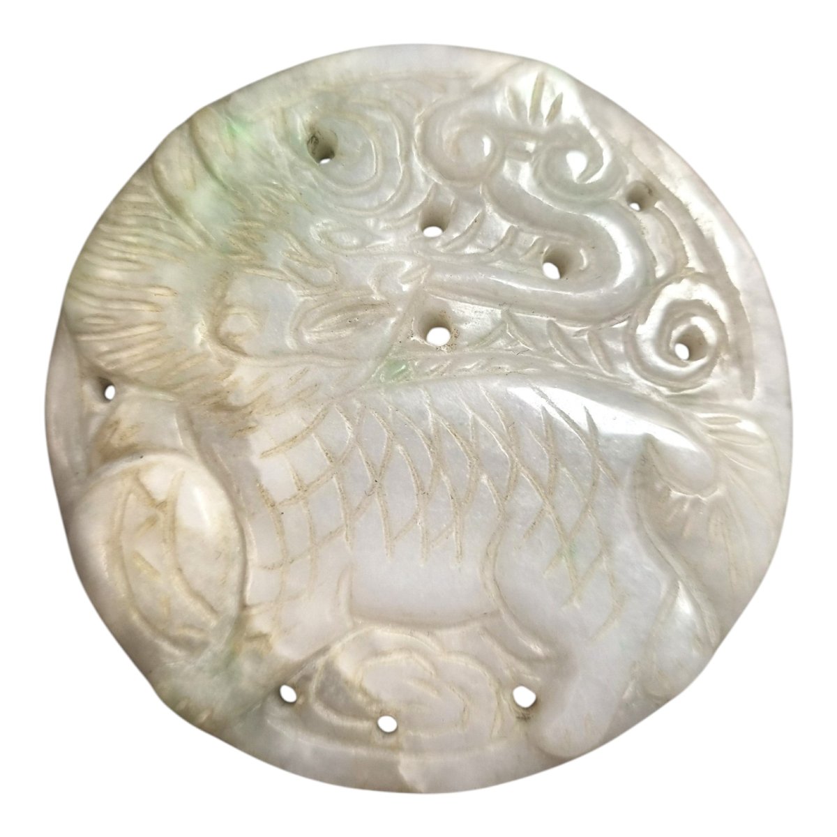 Ensemble De Trois Amulettes Chinoises En Pierre Style Fangu, Disque Bi, Qilin, Dragon Chilong-photo-4