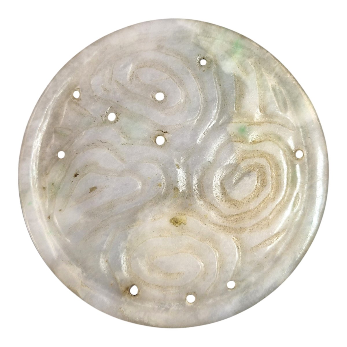 Ensemble De Trois Amulettes Chinoises En Pierre Style Fangu, Disque Bi, Qilin, Dragon Chilong-photo-6