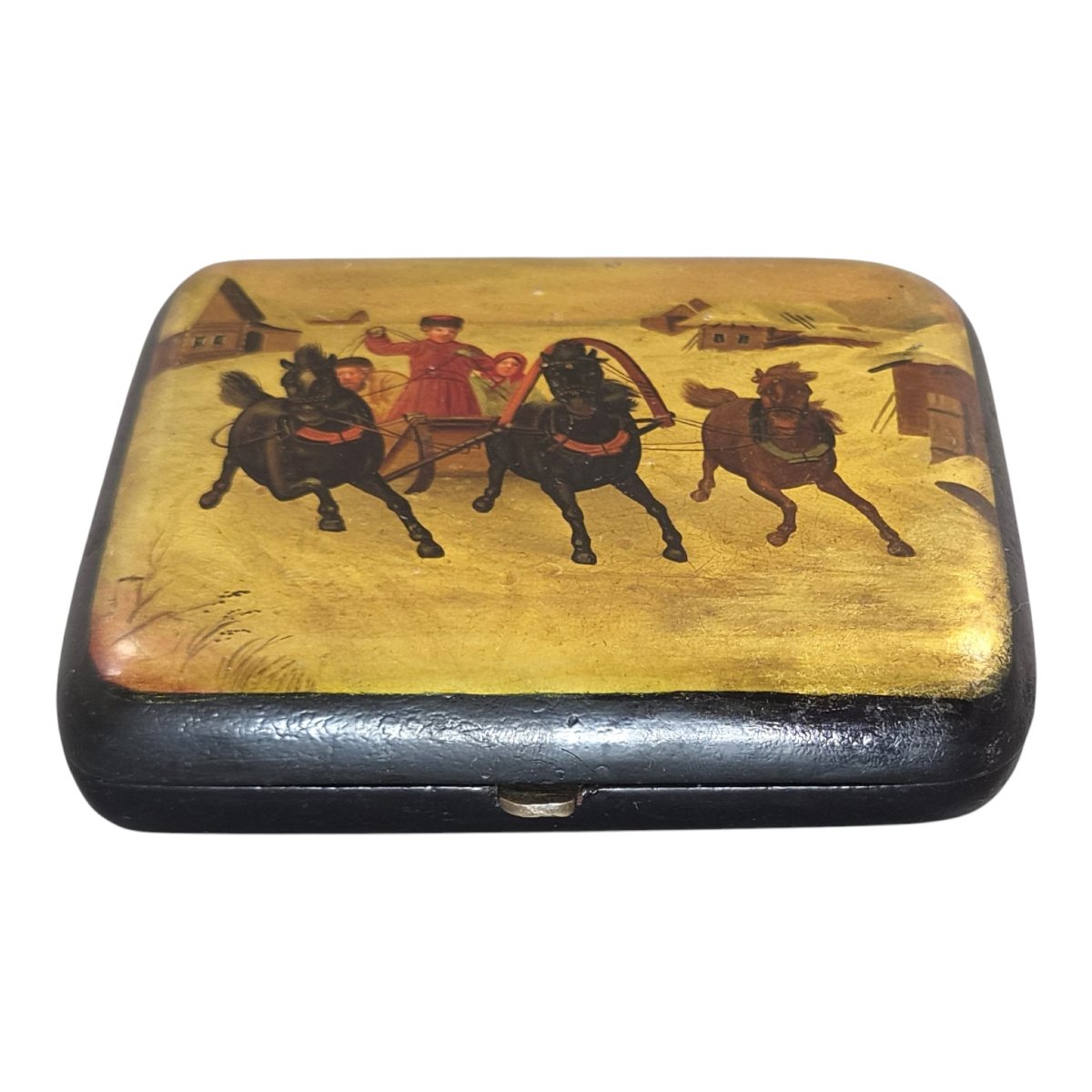 Russian Papier-mâché Lacquer Cigarette Case Attributed To Vishnyakov, C.1850-1870-photo-3