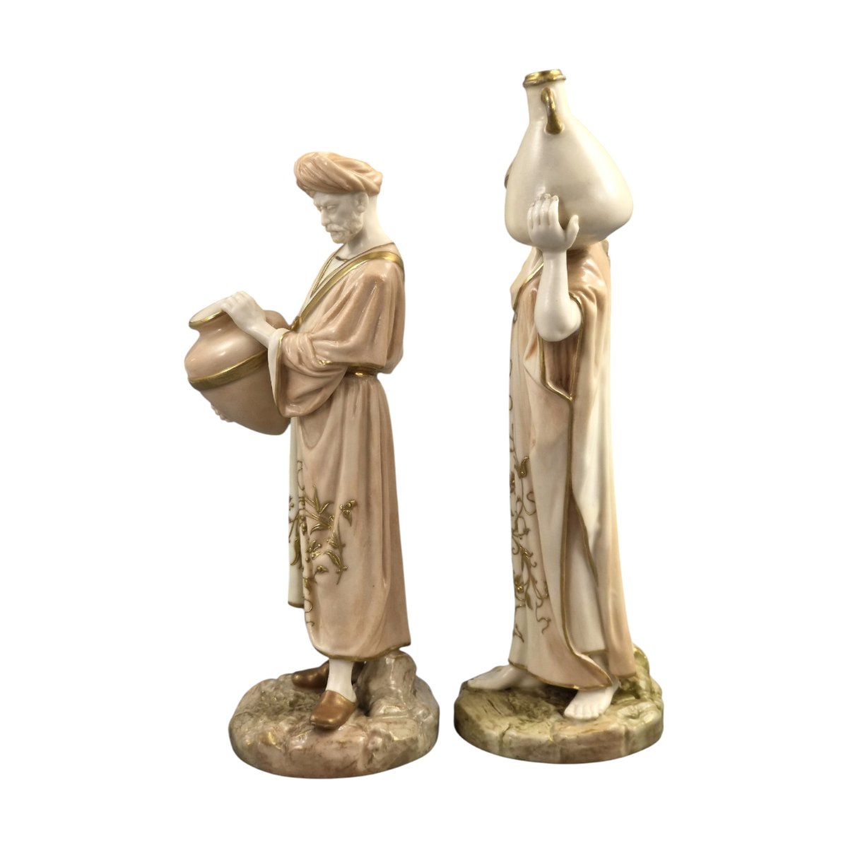 Royal Worcester Blush Ivory Orientalist Figures Of Cairo Water Carriers By James Hadley, 1901-photo-2