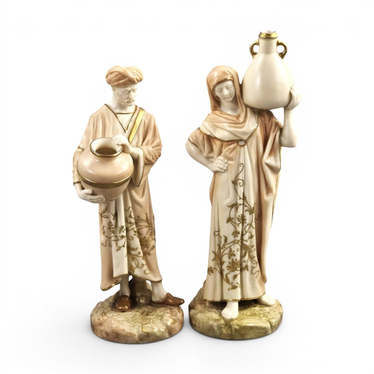 Royal Worcester Blush Ivory Orientalist Figures Of Cairo Water Carriers By James Hadley, 1901