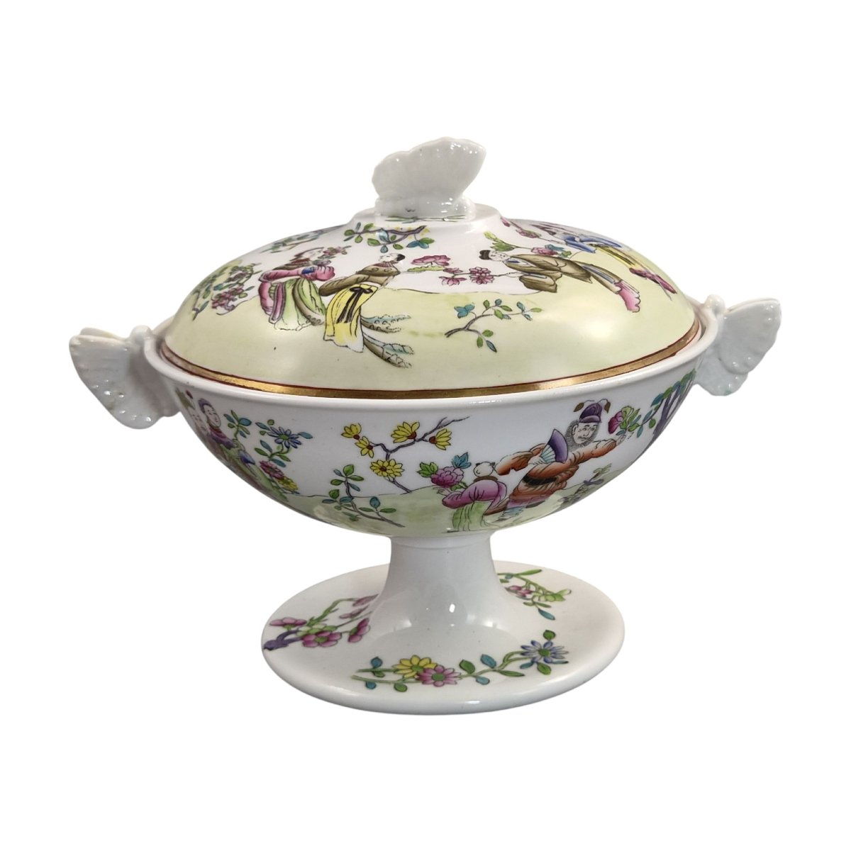 Rare Coupe Couverte en Porcelaine Felspar Spode à Anses Papillon, vers 1821-photo-3