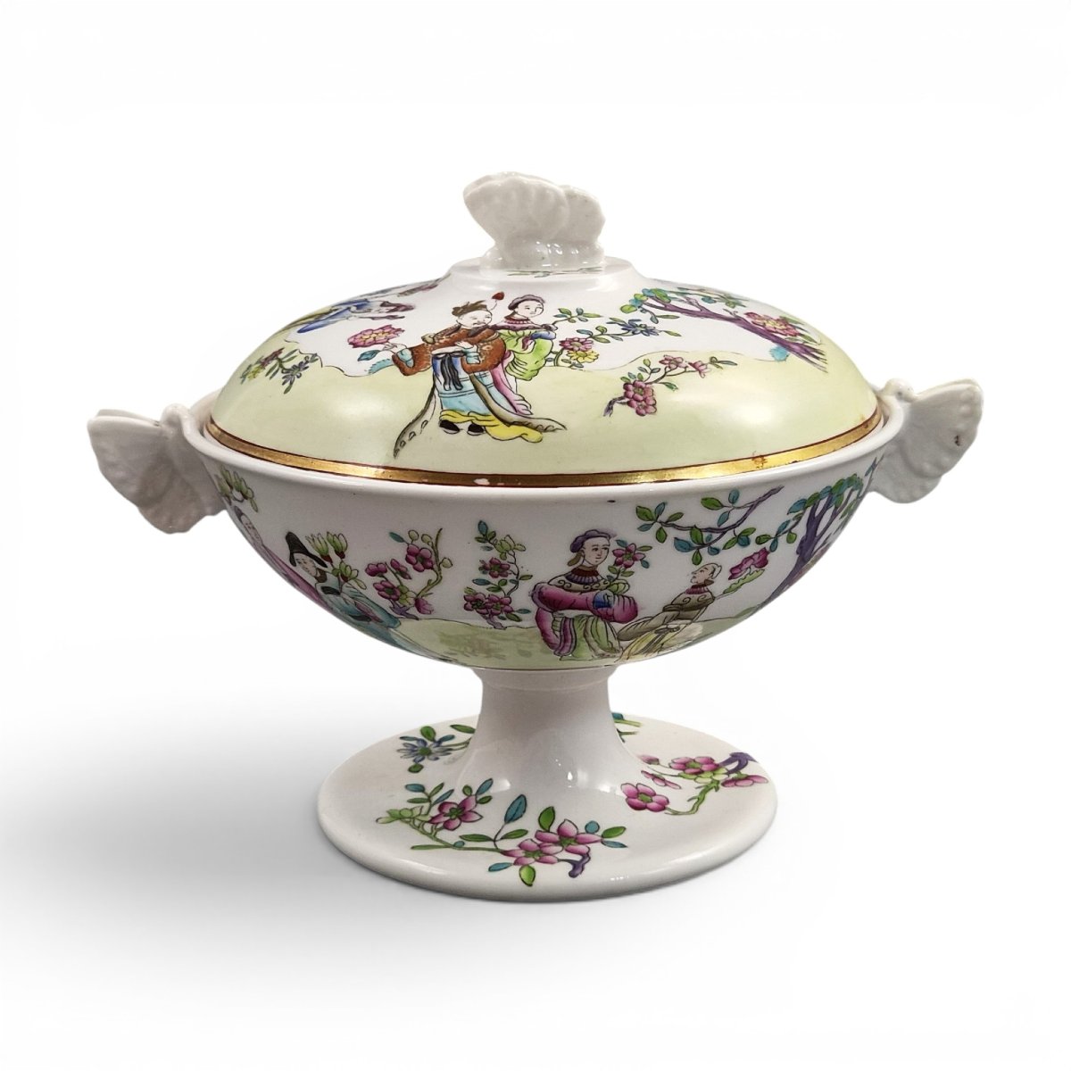 Rare Coupe Couverte en Porcelaine Felspar Spode à Anses Papillon, vers 1821