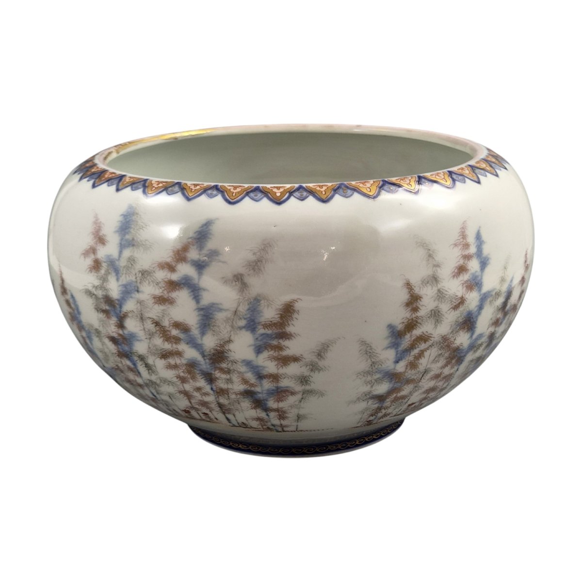 Large Fukagawa Porcelain Fish Bowl With Koi Carp, Japan, C.1894-photo-3