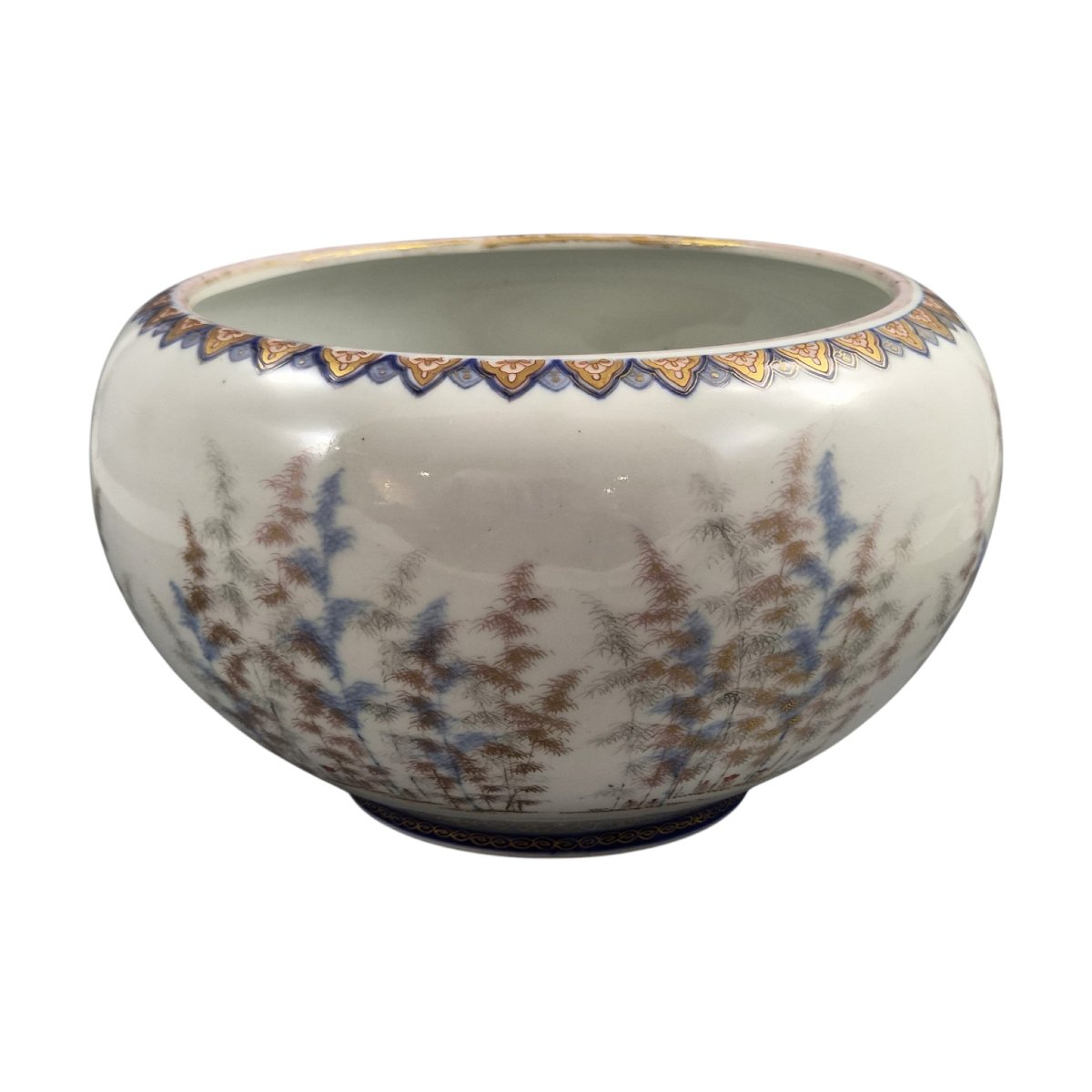 Large Fukagawa Porcelain Fish Bowl With Koi Carp, Japan, C.1894-photo-4