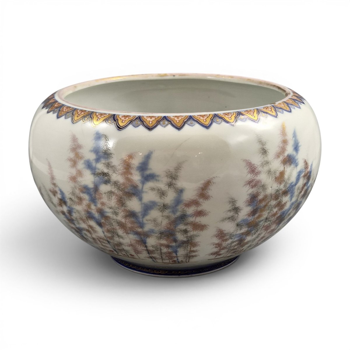 Large Fukagawa Porcelain Fish Bowl With Koi Carp, Japan, C.1894