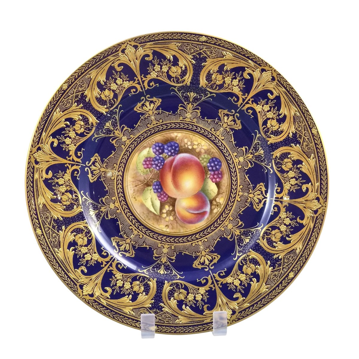 Assiette de cabinet Royal Worcester « Painted Fruit » par Brian Leaman, vers 1970-photo-3