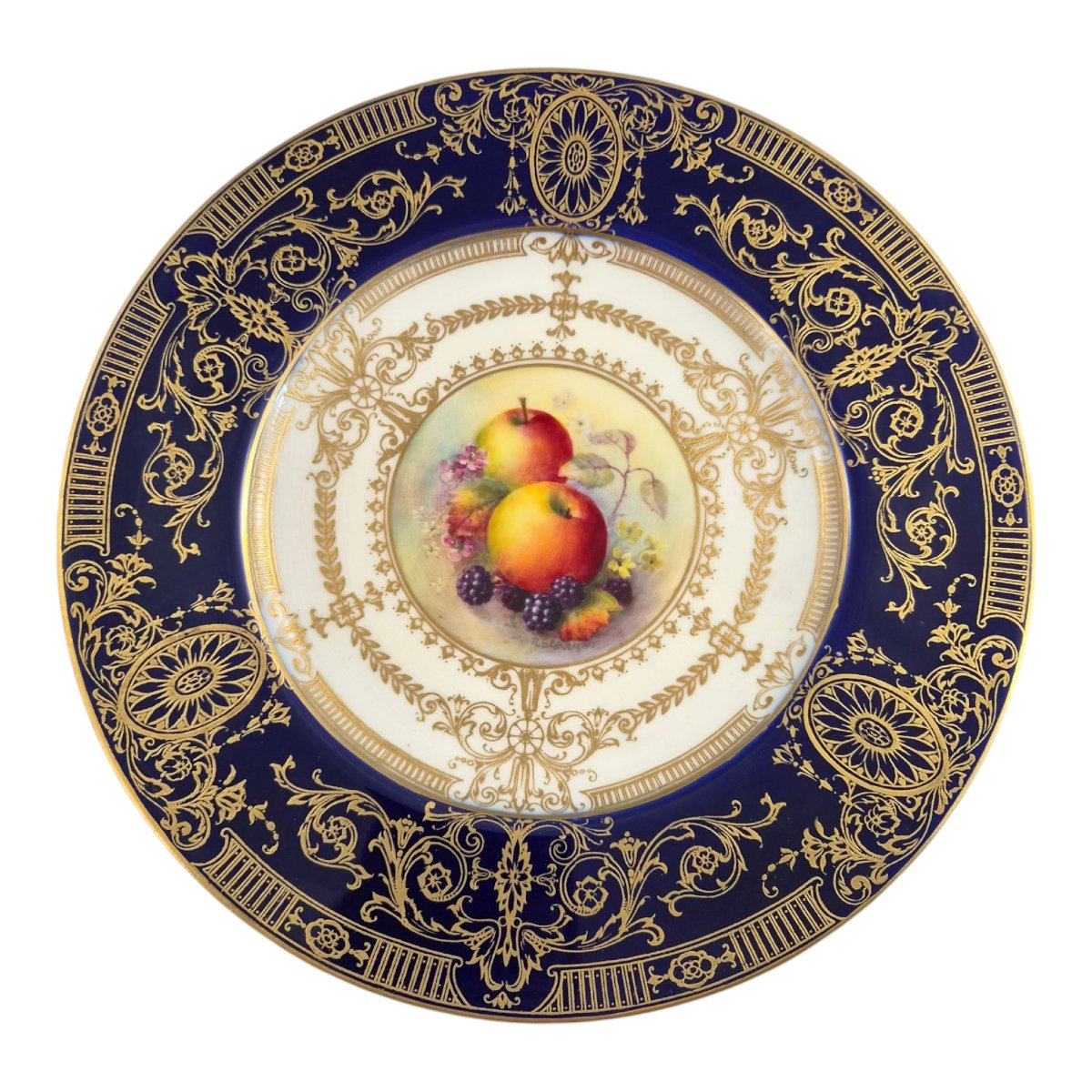 Assiette de cabinet Royal Worcester « Painted Fruit » signée Richard Sebright, 1935
