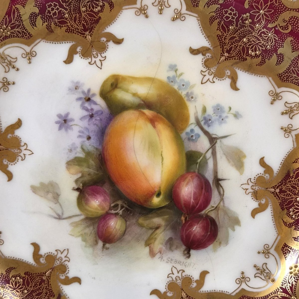 Assiette de cabinet Royal Worcester « Painted Fruit » par Richard Sebright, 1918-photo-1
