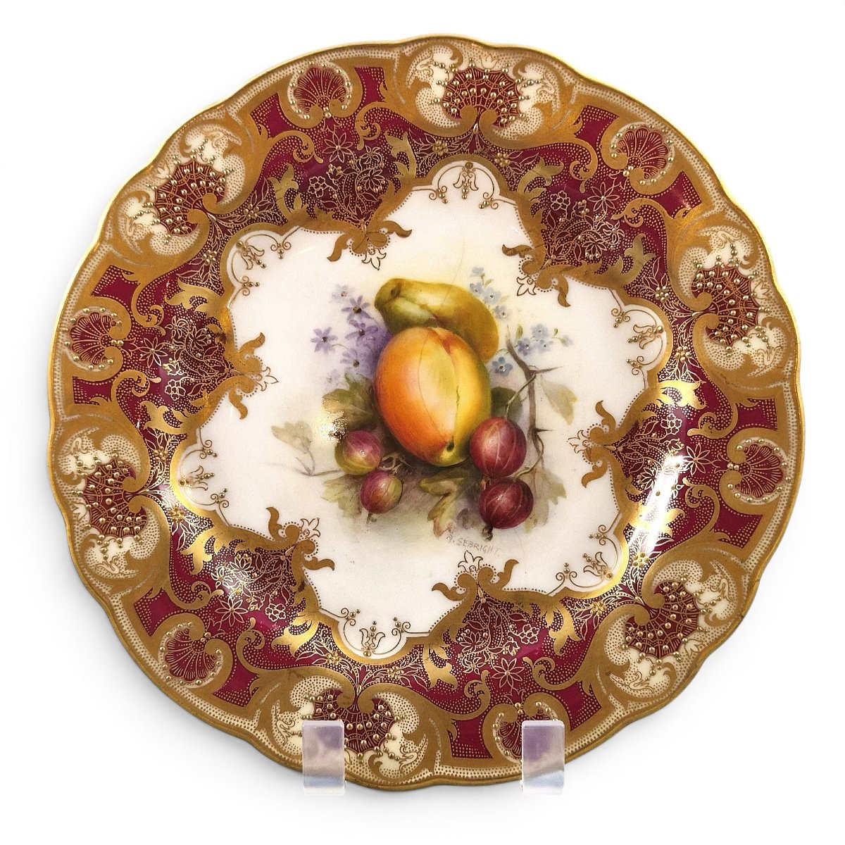 Assiette de cabinet Royal Worcester « Painted Fruit » par Richard Sebright, 1918