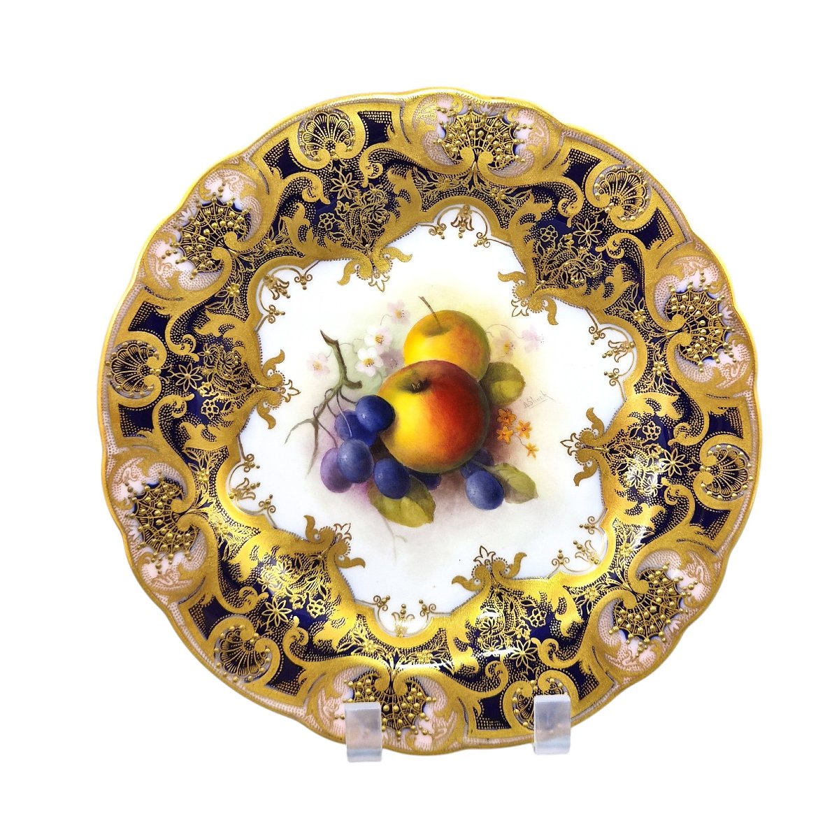 Royal Worcester Albert Shuck Signed Hand-painted Fruit Cabinet Plate, 1918-photo-3