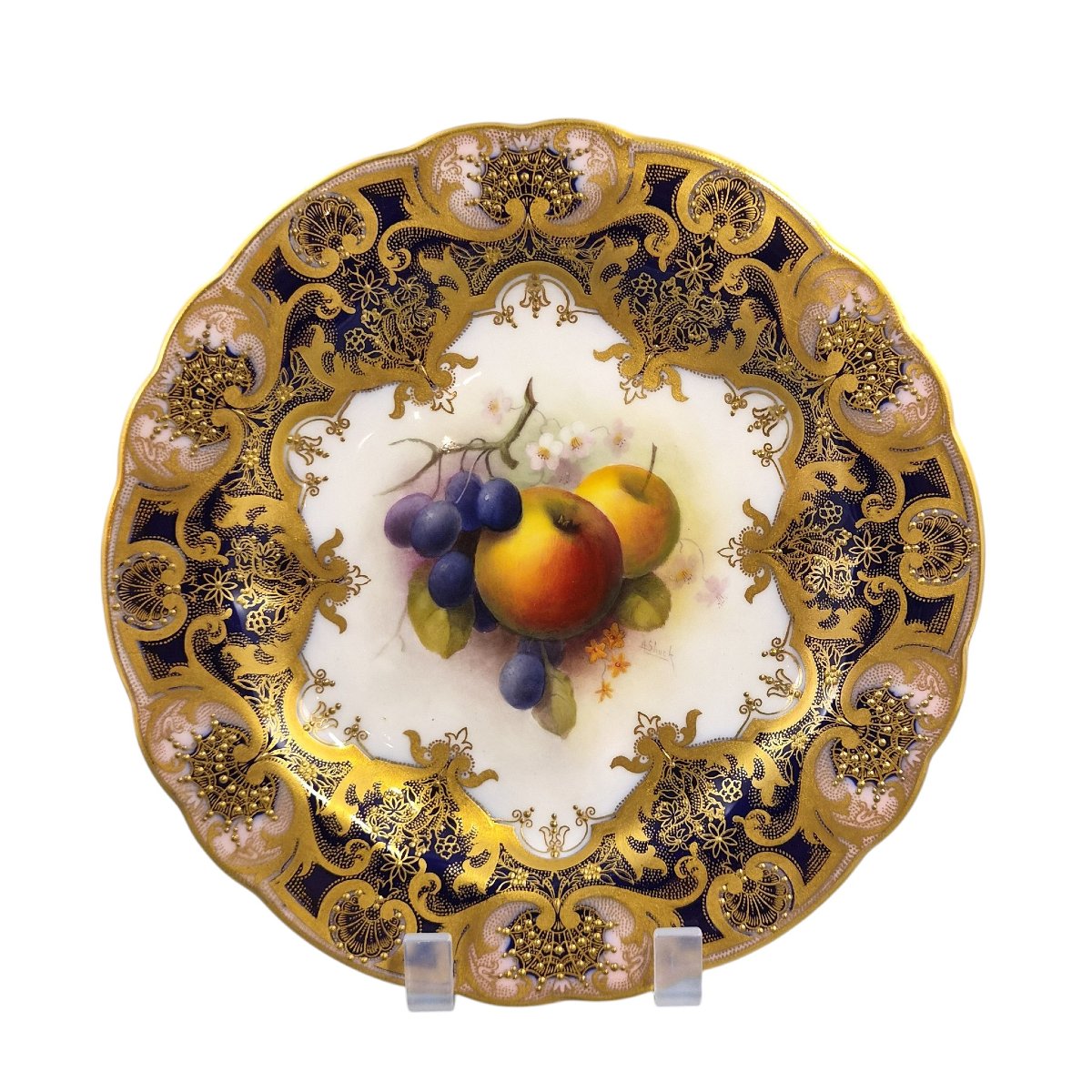 Royal Worcester Albert Shuck Signed Hand-painted Fruit Cabinet Plate, 1918-photo-4