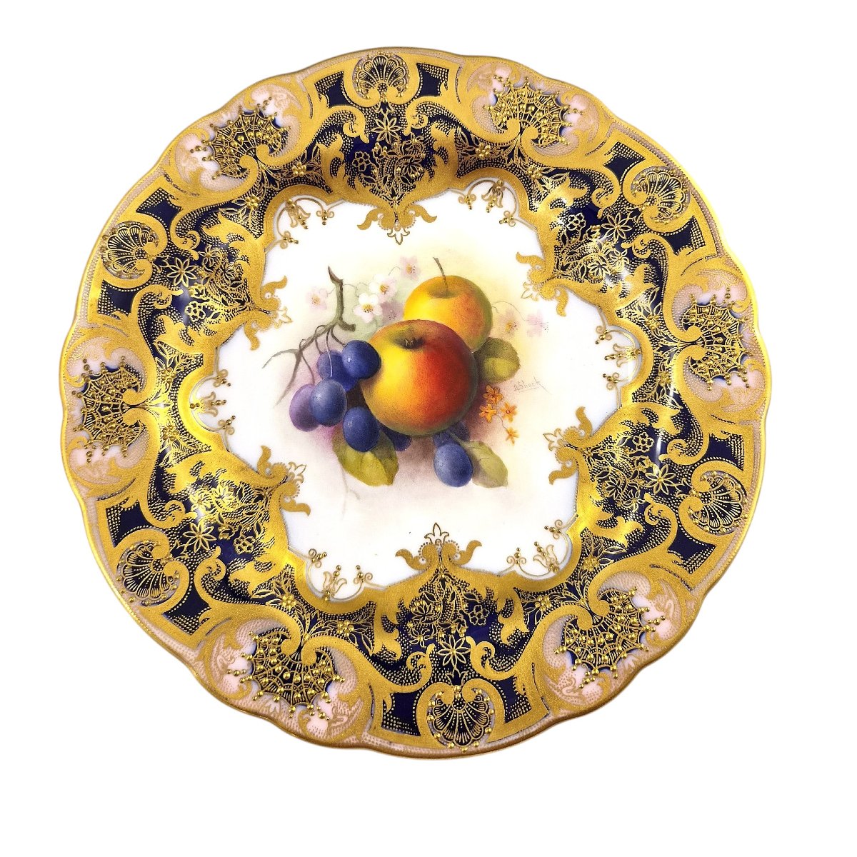 Royal Worcester Albert Shuck Signed Hand-painted Fruit Cabinet Plate, 1918-photo-5