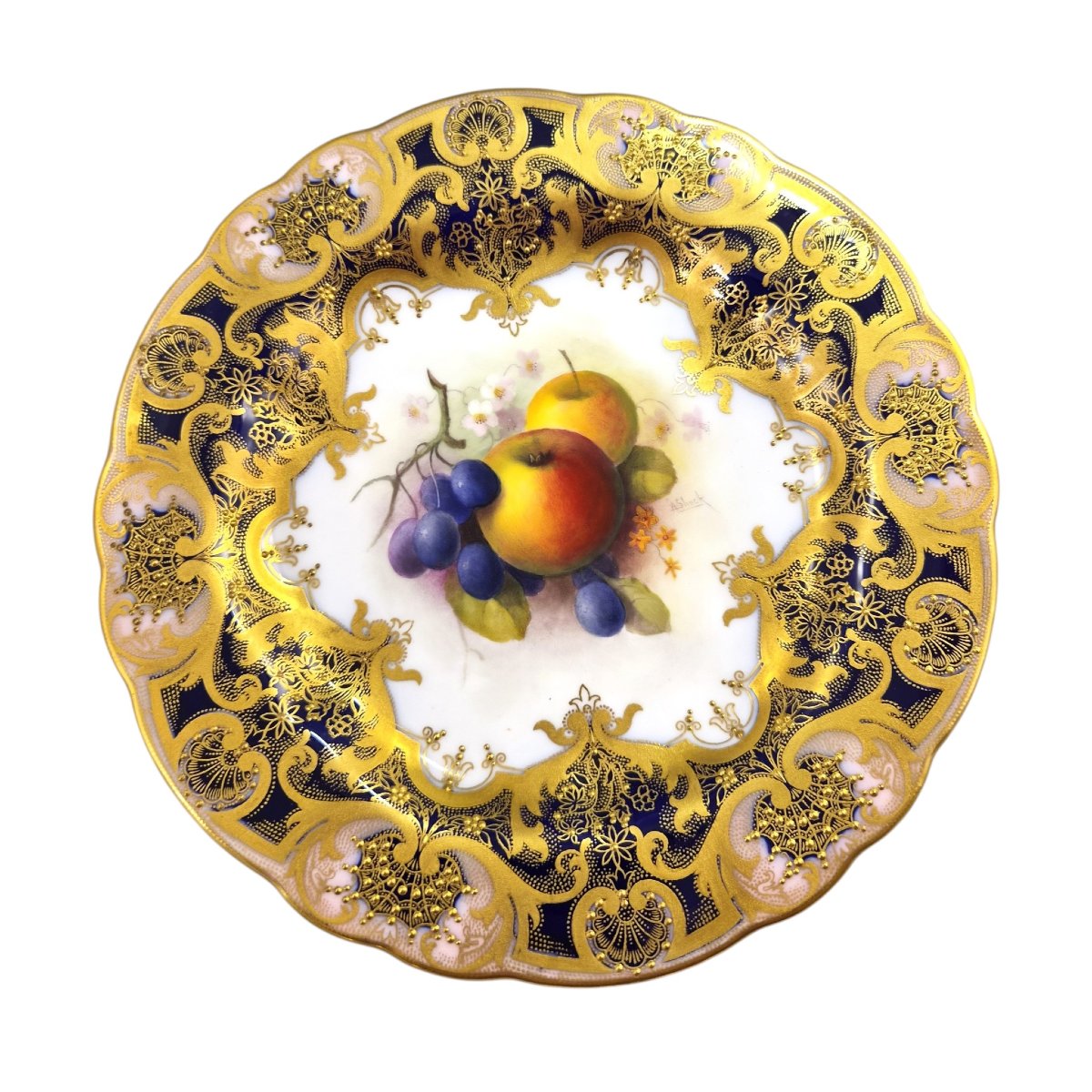 Royal Worcester Albert Shuck Signed Hand-painted Fruit Cabinet Plate, 1918-photo-6
