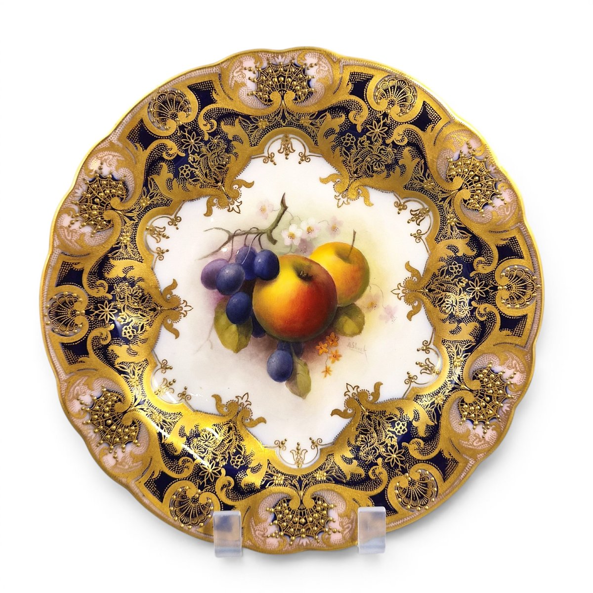 Royal Worcester Albert Shuck Signed Hand-painted Fruit Cabinet Plate, 1918