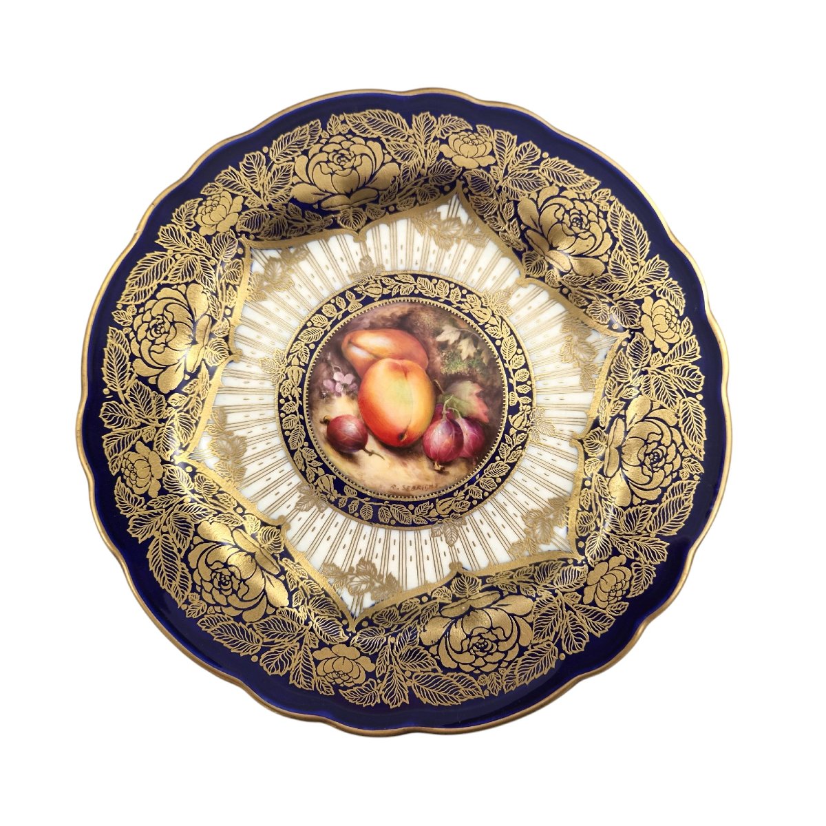 Assiette de cabinet Royal Worcester « Painted Fruit » signée Richard Sebright, 1923-photo-7